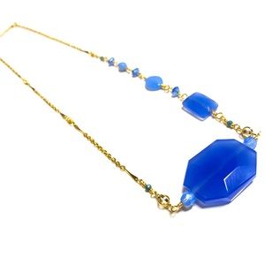 Blue Faceted Glass Gold-Toned and Blue Apatite asymmetrical necklace